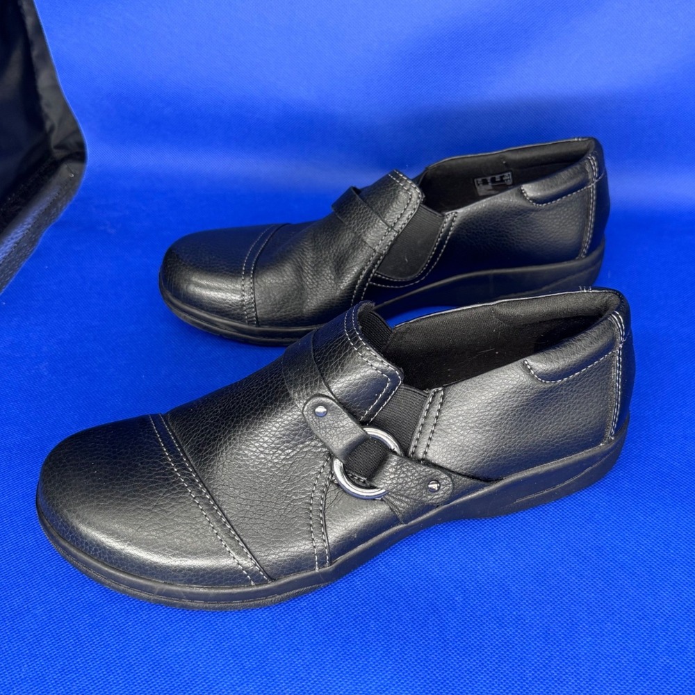 Clarks Collection Black Leather Slip On Comfort Loafers Shoes Womens 9 M Walking